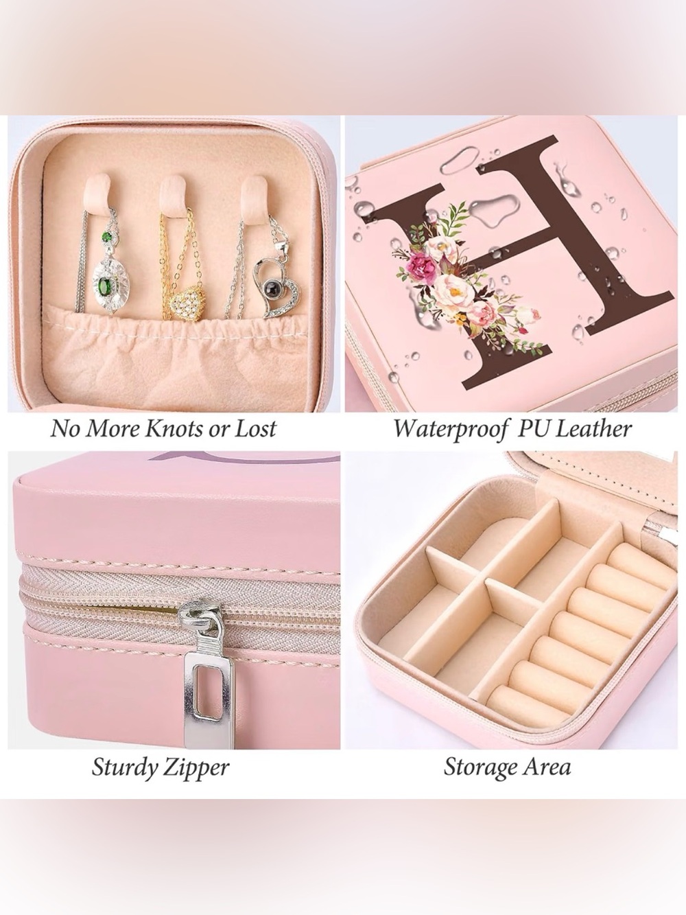 Personalized Pink Monogram H Jewelry Travel Jewelry Case